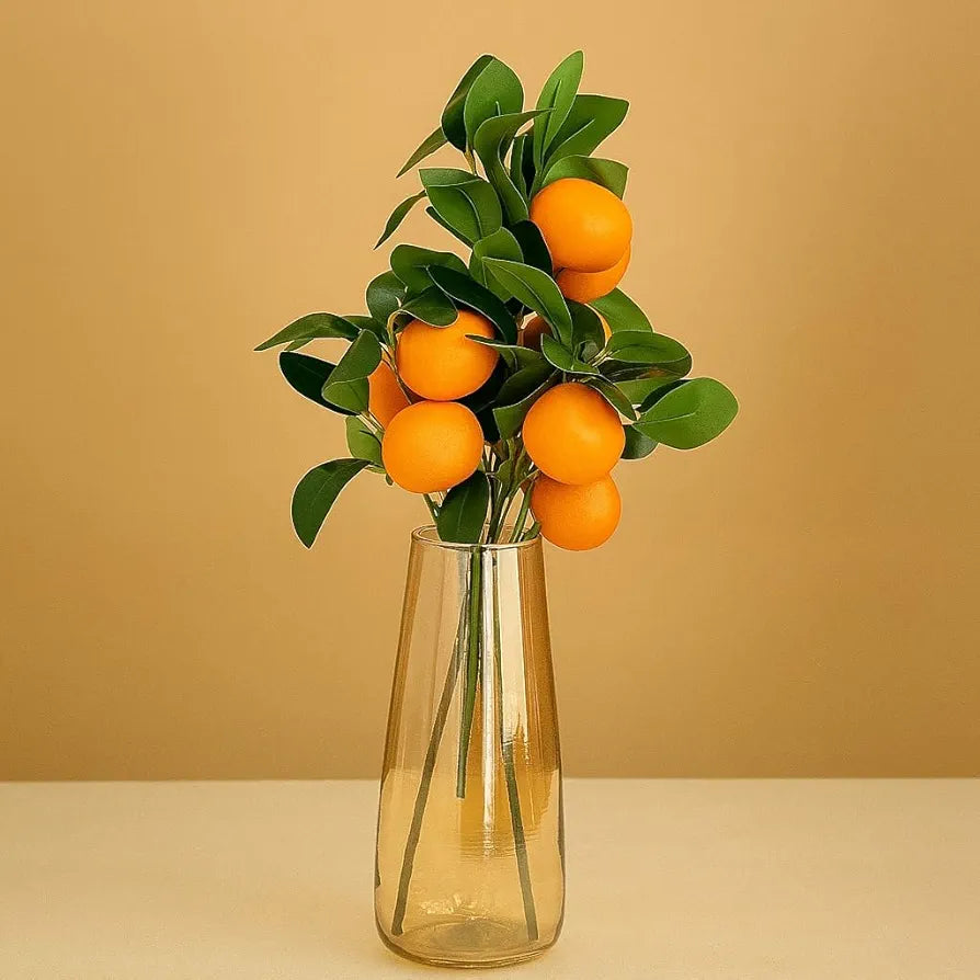 SATYAM KRAFT 3 Pcs Orange Plant Stick, Elevate Your Décor with Artificial Orange Branches Lifelike Tree Plants for Vase Display in Home, Garden, Office, Living Room